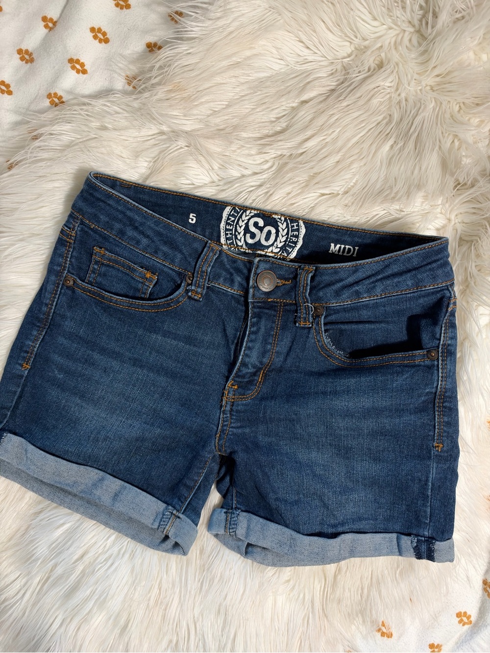 SO Dark Blue Denim Midi Shorts with Rolled Hem